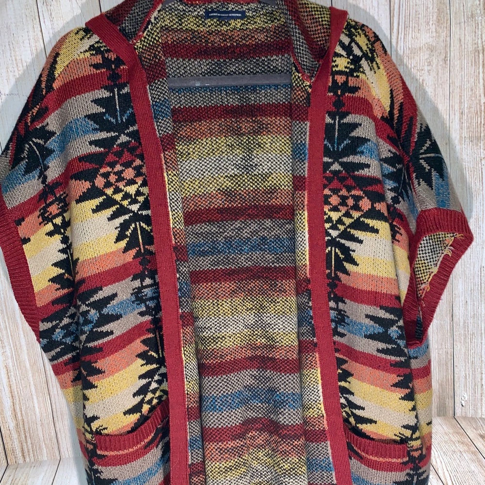 AE Multicolor Poncho with Fringe